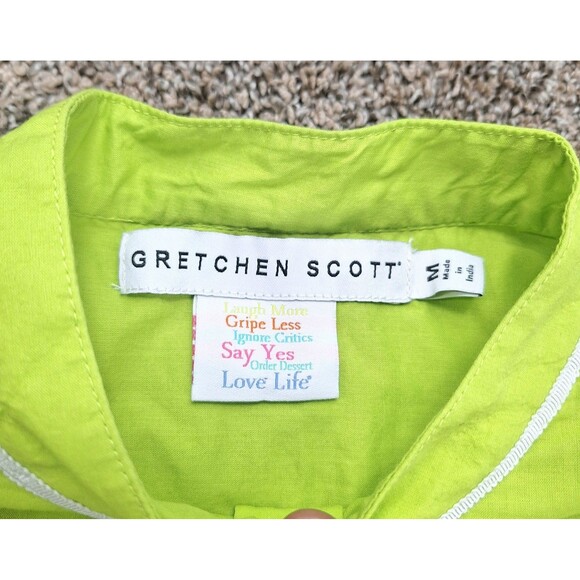 Gretchen Scott Lime Green White Piping‎ Button Down Shirt Size Medium - Picture 3 of 6